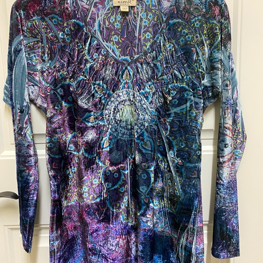 One World machine washable polyester/spandex blend shirt